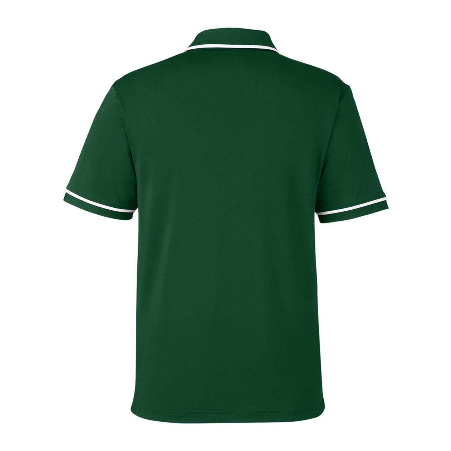 Green polo shirt with white trim on a white background