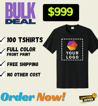 BULK DEAL | 100 TSHIRTS | FULL COLOR FRONT PRINT | $999 ONLY