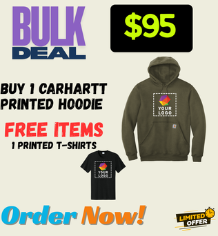 FREE DEAL | BUY 1 CARHARTT HOODIES | GET 1 CUSTOM PRINTED T-SHIRTS FREE | $95 ONLY