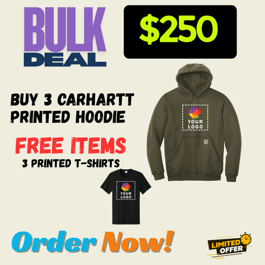 FREE DEAL | BUY 3 CARHARTT HOODIES | GET 3 CUSTOM PRINTED T-SHIRTS FREE | $250 ONLY
