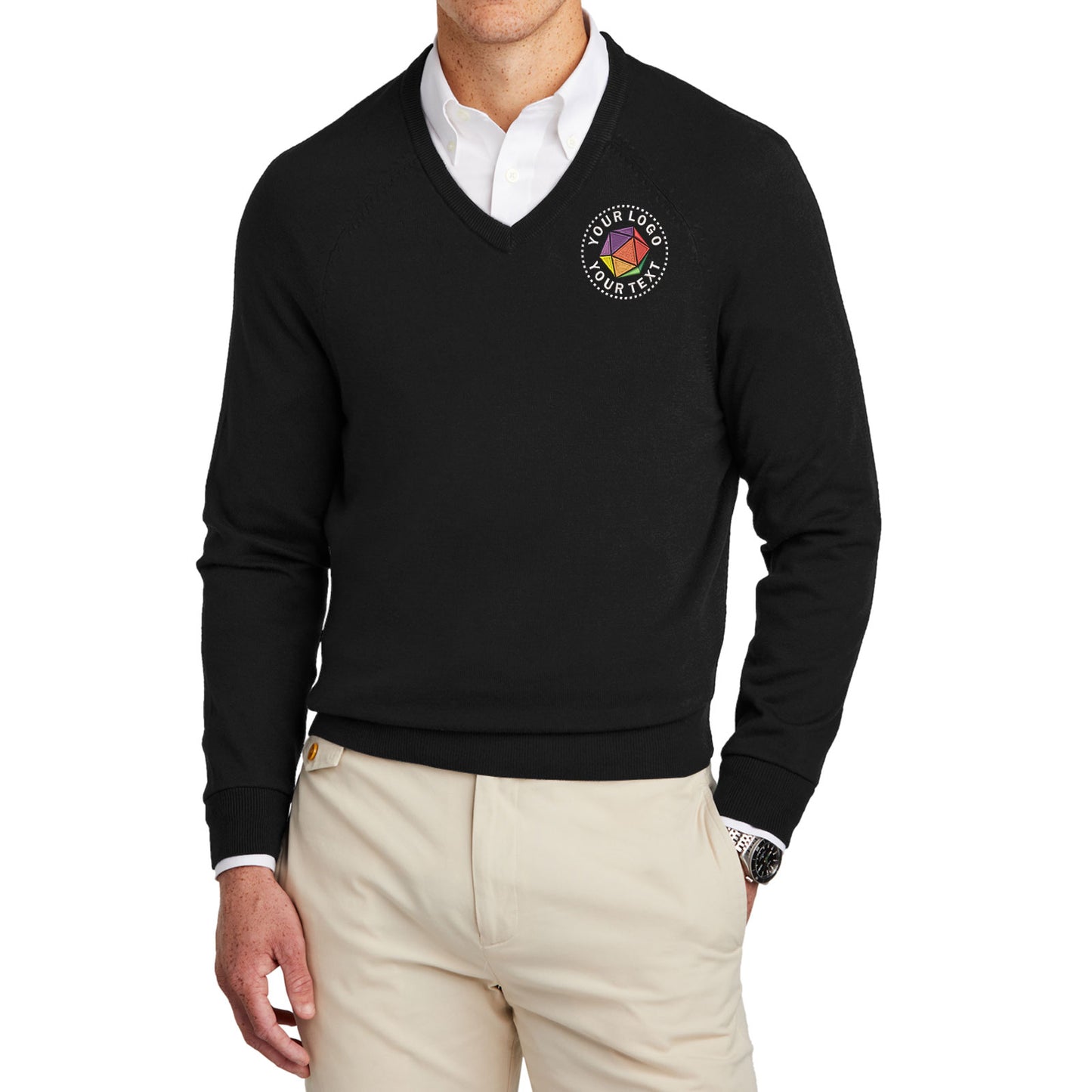 Brooks Brothers® Custom Embroidered Cotton Stretch V-Neck Sweater - BB18400