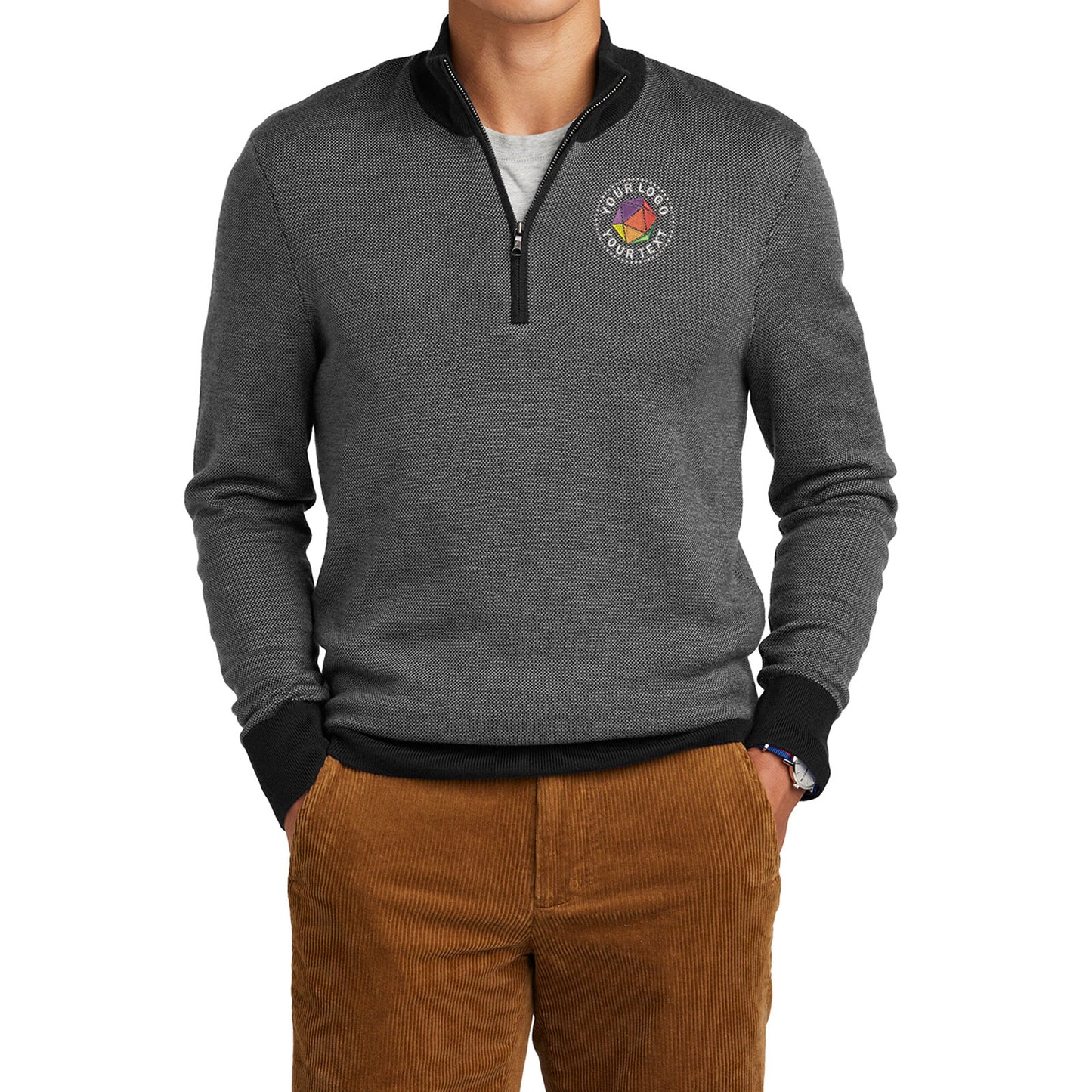 Brooks Brothers® Custom Embroidered Washable Merino Birdseye 1/4-Zip Sweater - BB18412