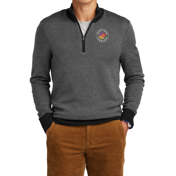 Brooks Brothers® Custom Embroidered Washable Merino Birdseye 1/4-Zip Sweater - BB18412