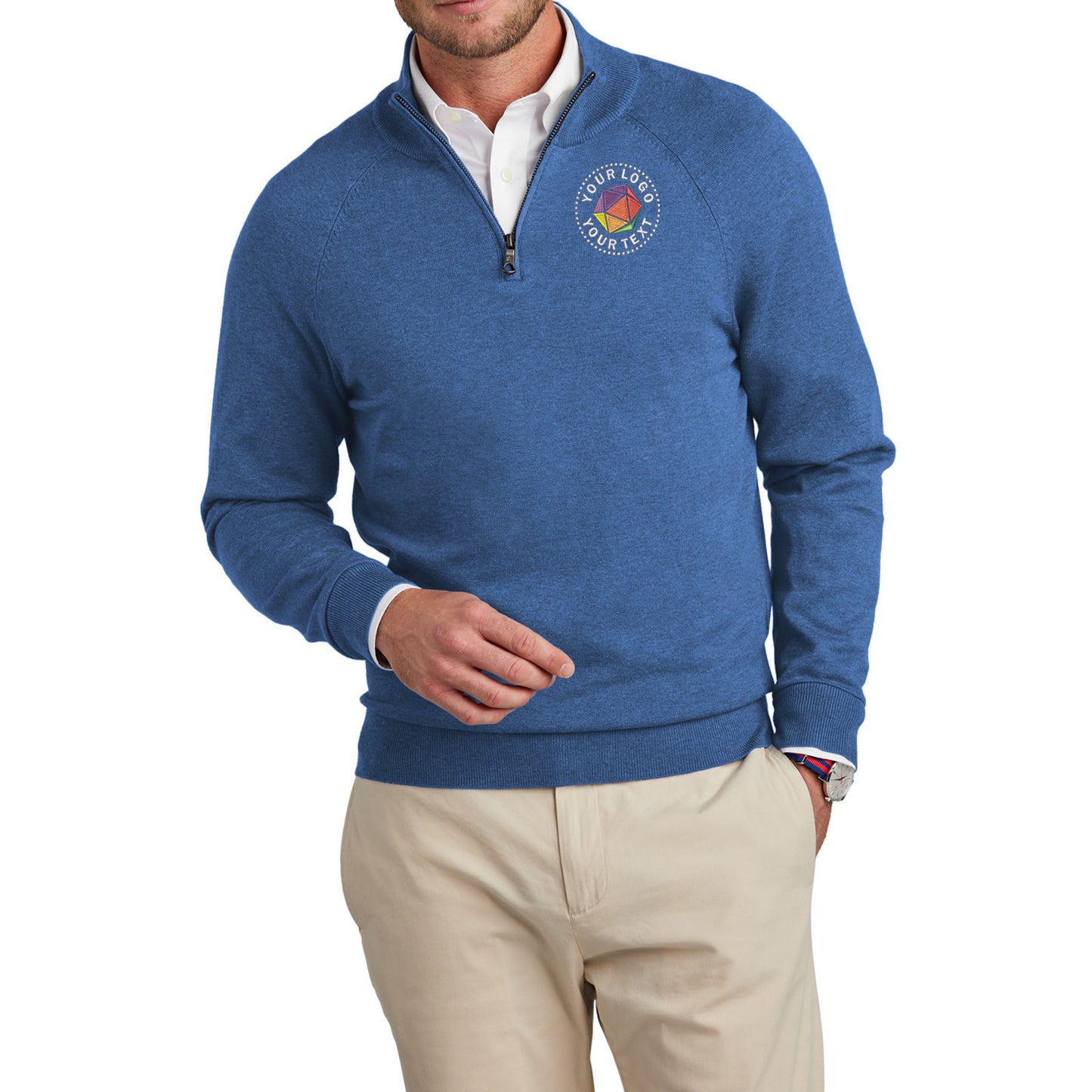 Brooks Brothers® Custom Embroidered Cotton Stretch 1/4-Zip Sweater - BB18402