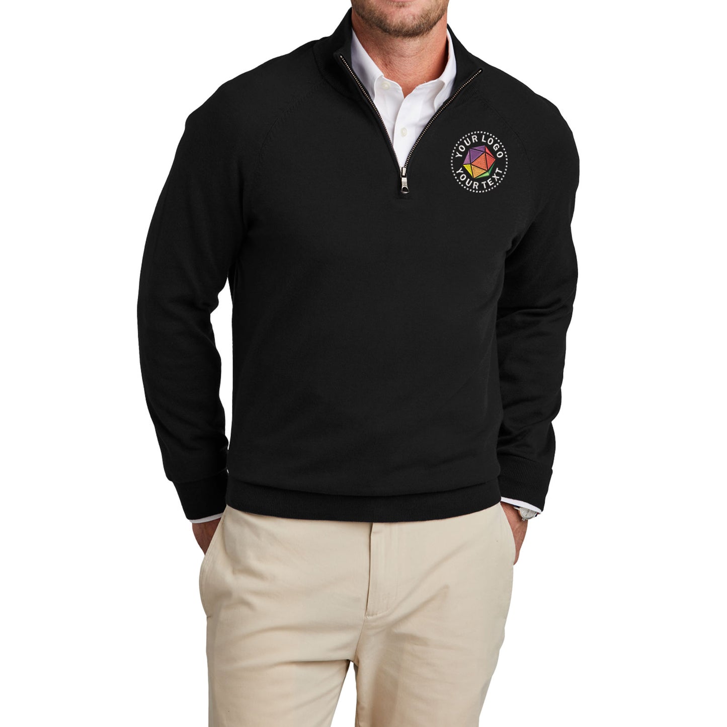 Brooks Brothers® Custom Embroidered Cotton Stretch 1/4-Zip Sweater - BB18402