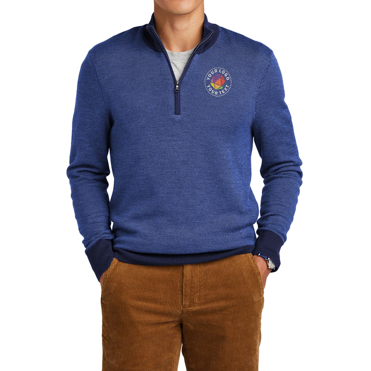 Brooks Brothers® Custom Embroidered Washable Merino Birdseye 1/4-Zip Sweater - BB18412