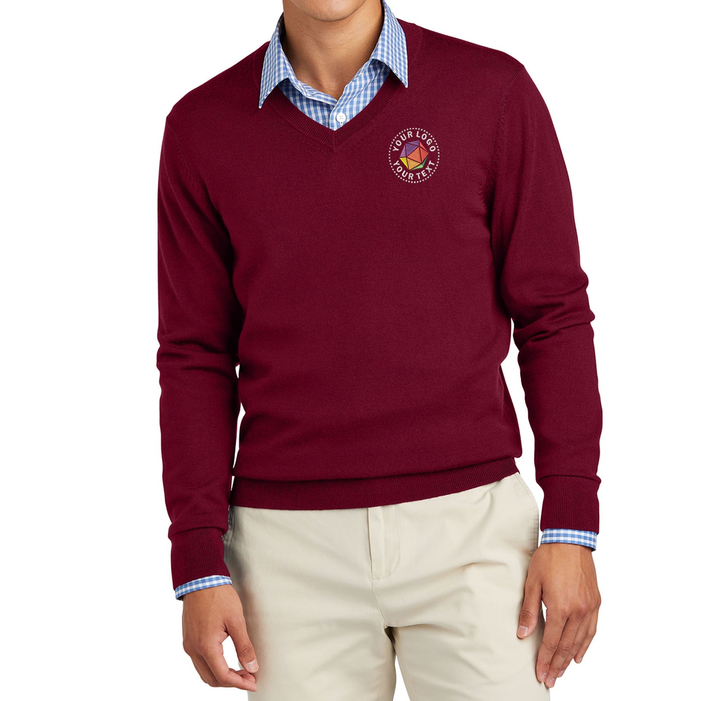 Brooks Brothers® Custom Embroidered Washable Merino V-Neck Sweater - BB18410