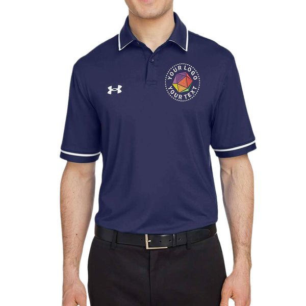 Navy Under Armour polo shirt with a logo on a white background