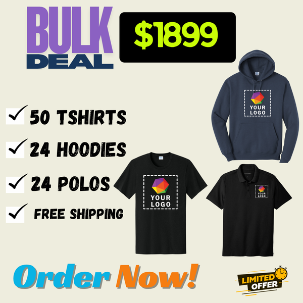 BULK DEAL | 50 TSHIRTS | 24 HOODIES | 24 POLOS | $1899 ONLY