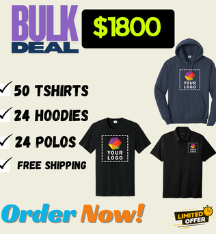 BULK DEAL | 50 TSHIRTS | 24 HOODIES | 24 POLOS | $1800 ONLY