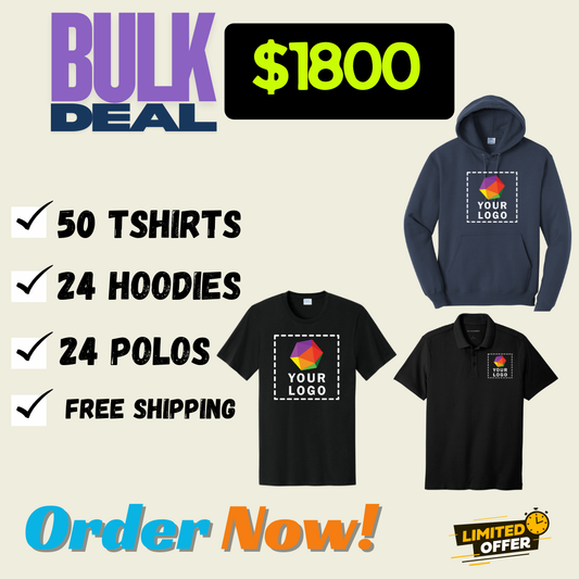 BULK DEAL | 50 TSHIRTS | 24 HOODIES | 24 POLOS | $1800 ONLY