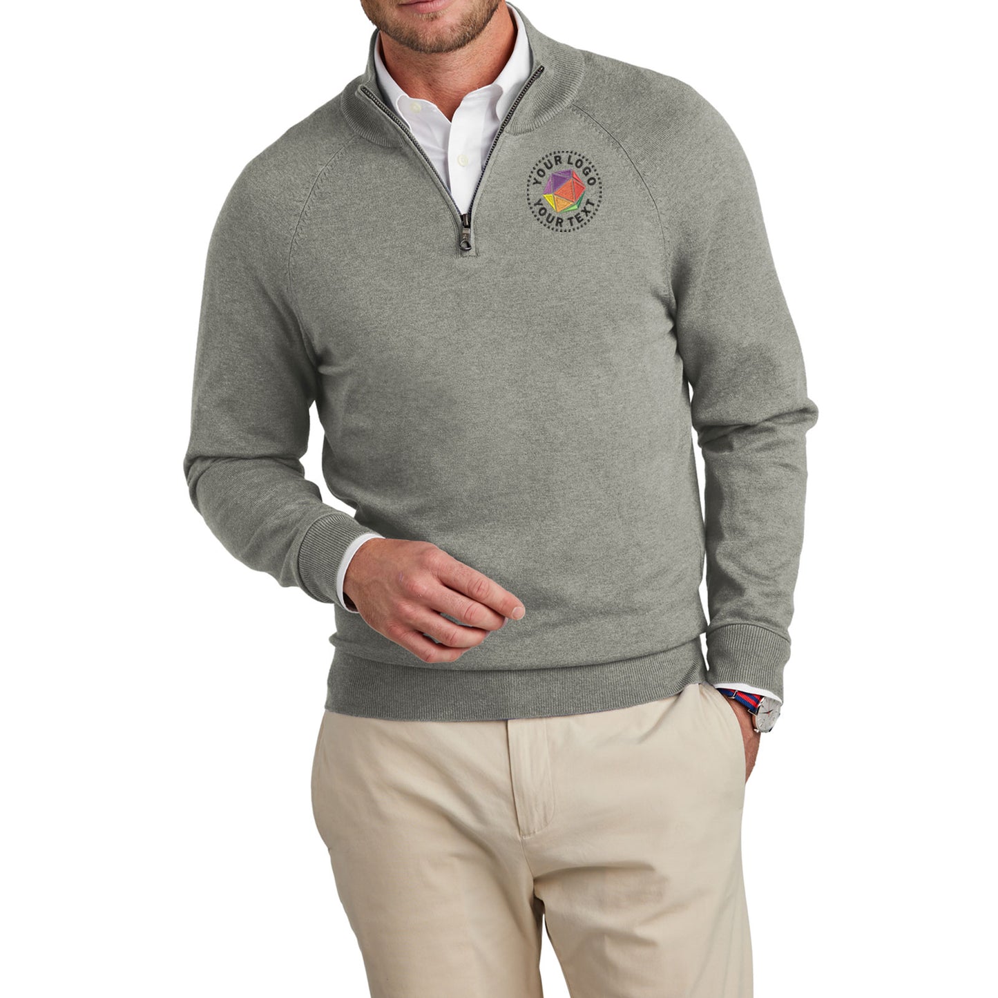 Brooks Brothers® Custom Embroidered Cotton Stretch 1/4-Zip Sweater - BB18402