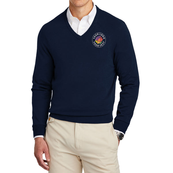 Brooks Brothers® Custom Embroidered Cotton Stretch V-Neck Sweater - BB18400