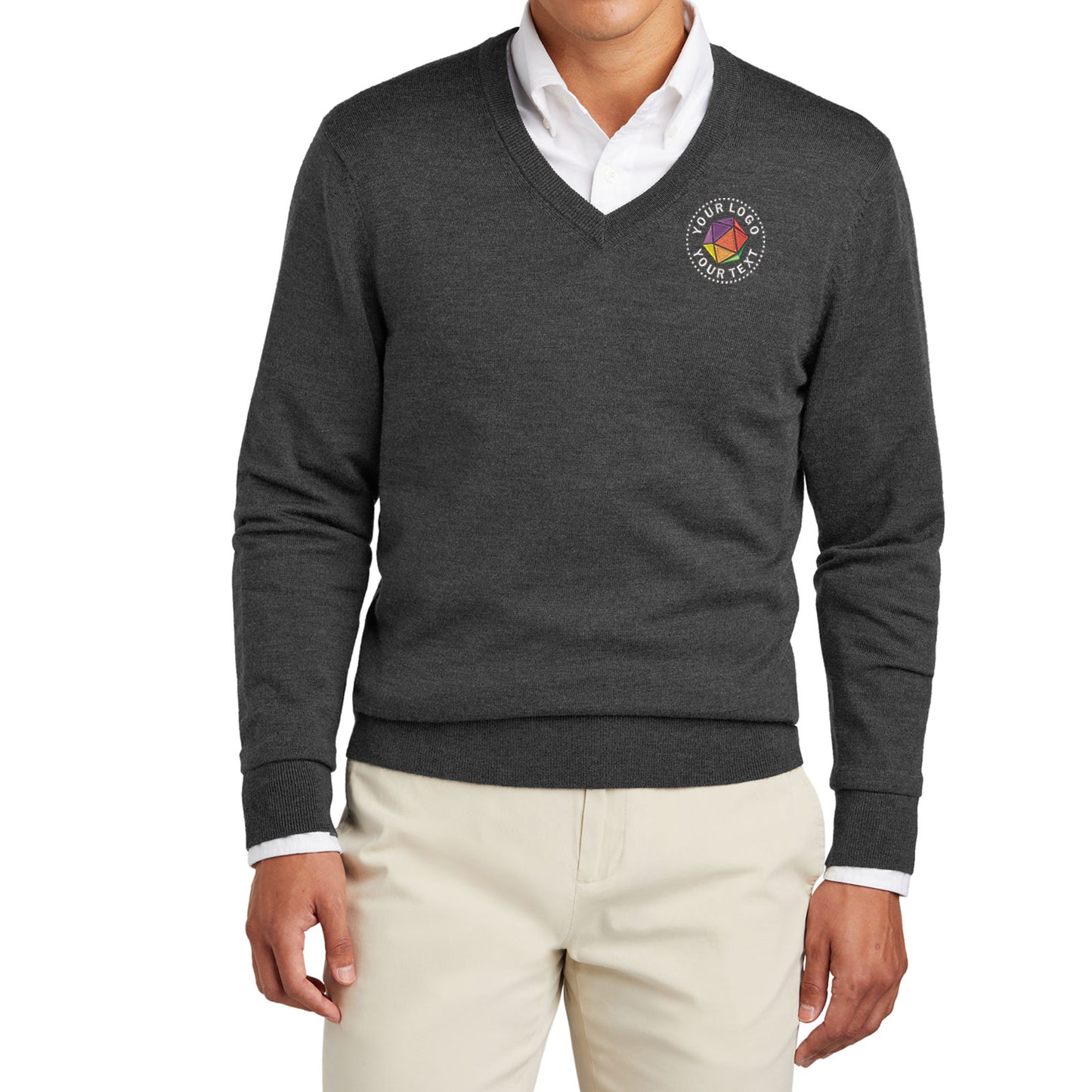 Brooks Brothers® Custom Embroidered Washable Merino V-Neck Sweater - BB18410