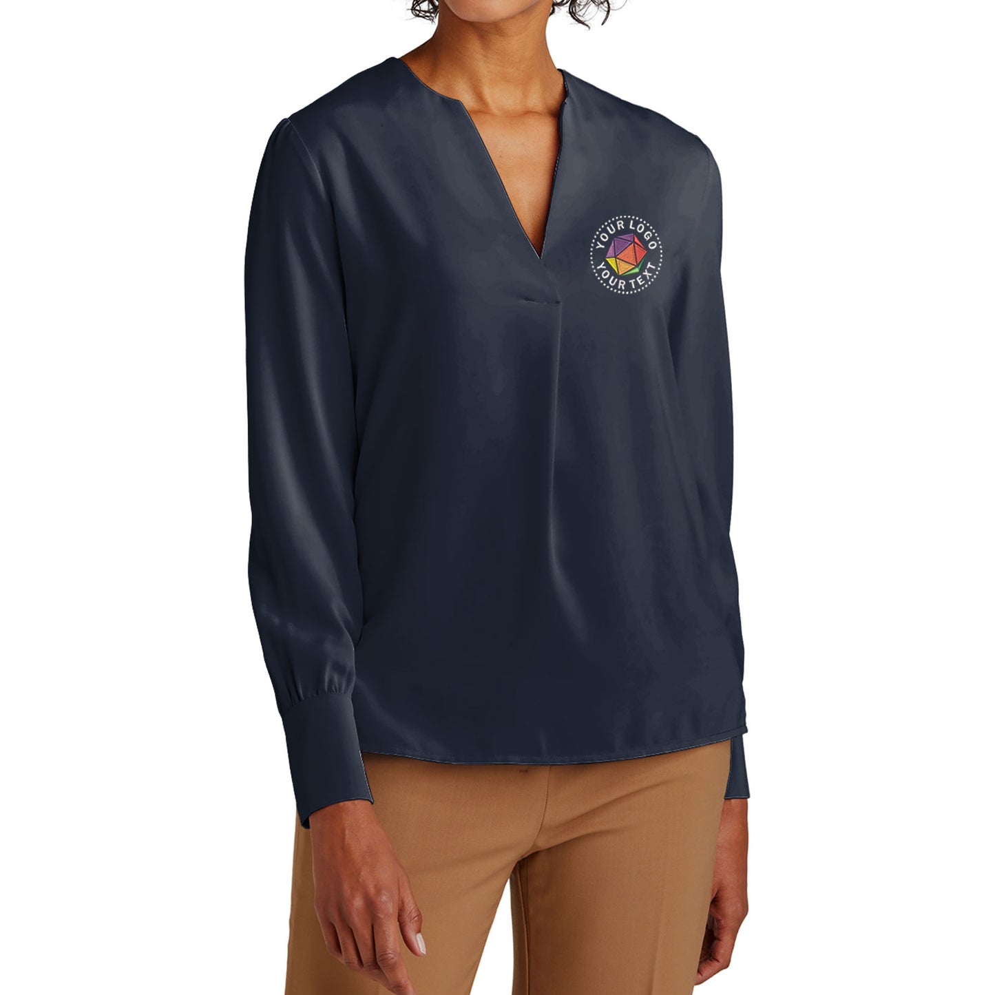 Brooks Brothers® Custom Embroidered Women’s Open-Neck Satin Blouse - BB18009