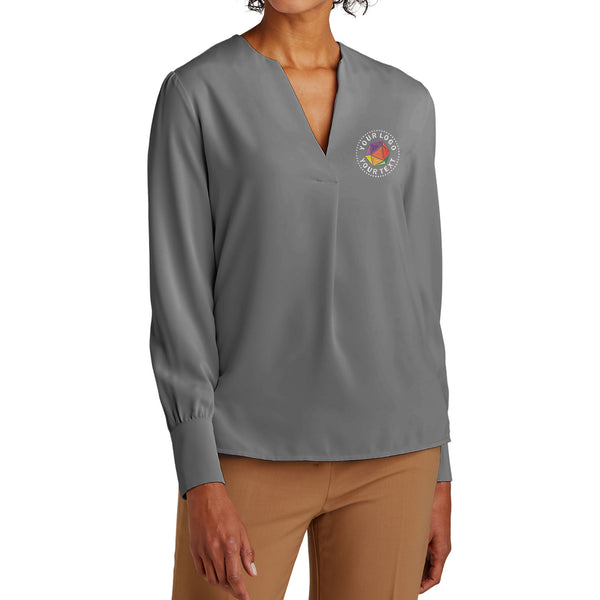 Brooks Brothers® Custom Embroidered Women’s Open-Neck Satin Blouse - BB18009