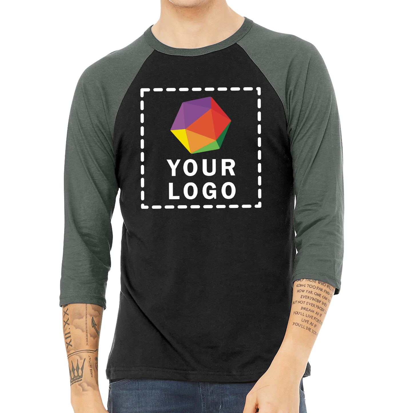 BELLA+CANVAS ® Custom Printed Unisex 3/4-Sleeve Baseball Tee - 3200