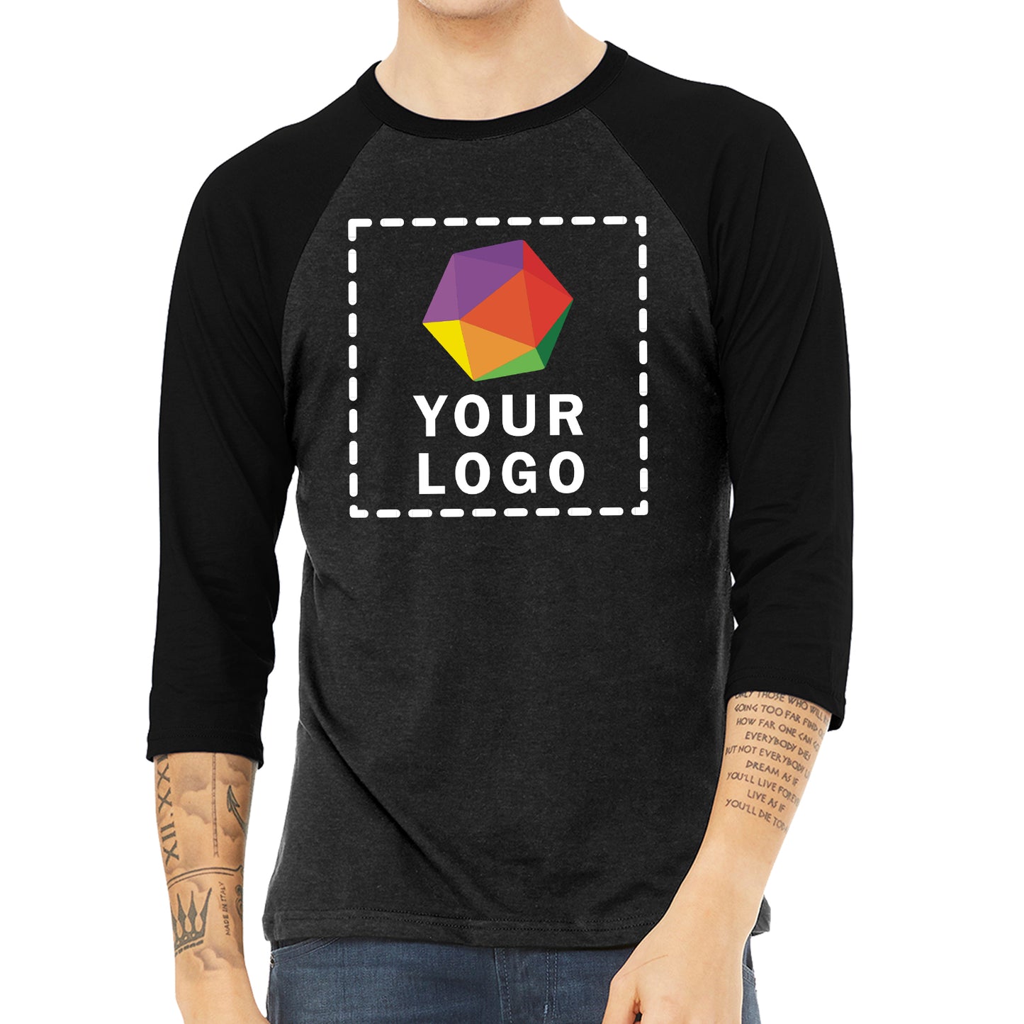 BELLA+CANVAS ® Custom Printed Unisex 3/4-Sleeve Baseball Tee - 3200