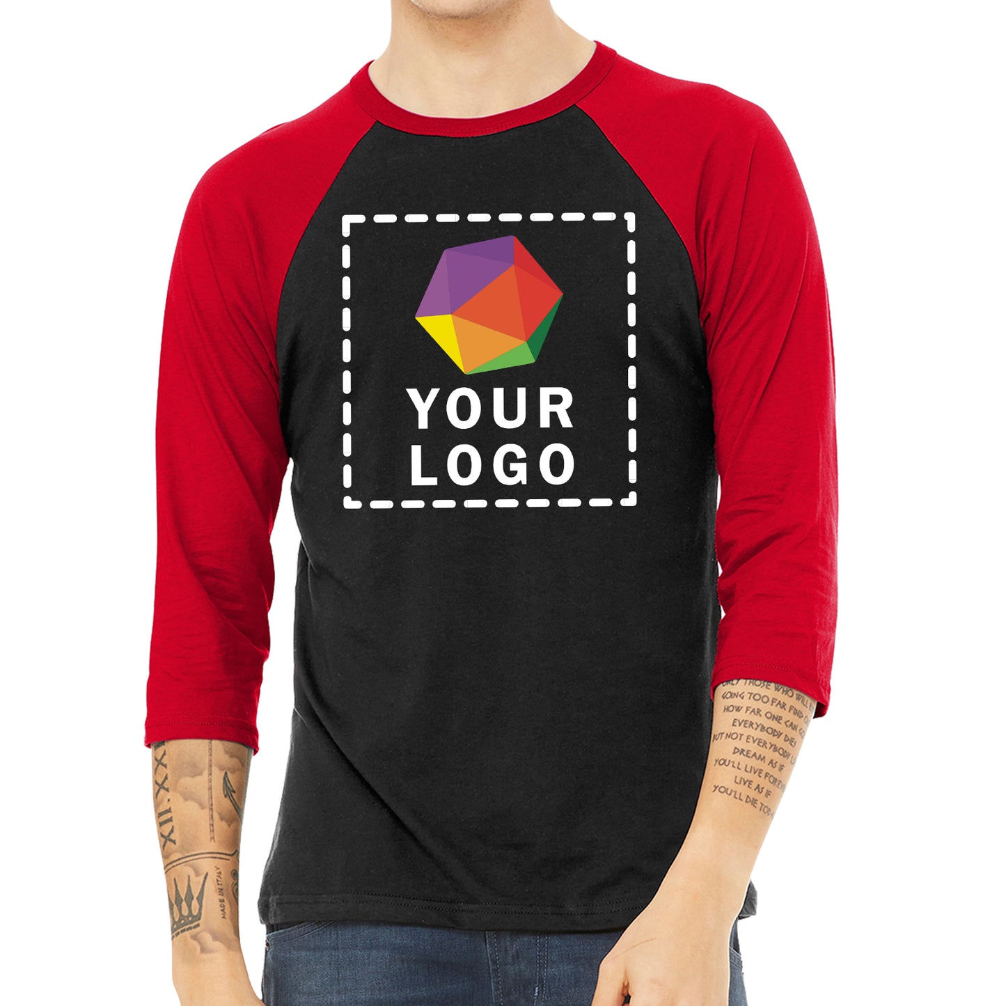 BELLA+CANVAS ® Custom Printed Unisex 3/4-Sleeve Baseball Tee - 3200