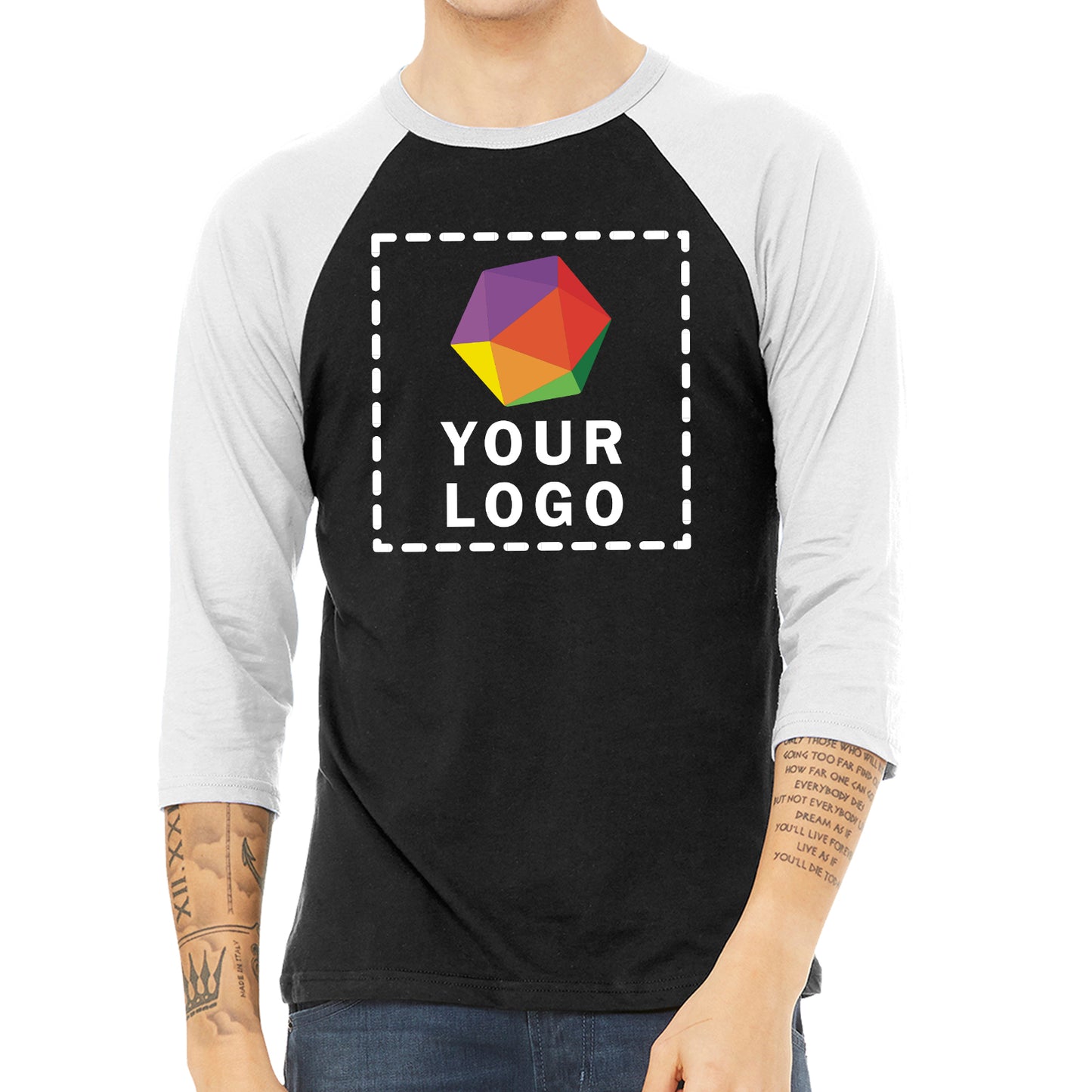 BELLA+CANVAS ® Custom Printed Unisex 3/4-Sleeve Baseball Tee - 3200