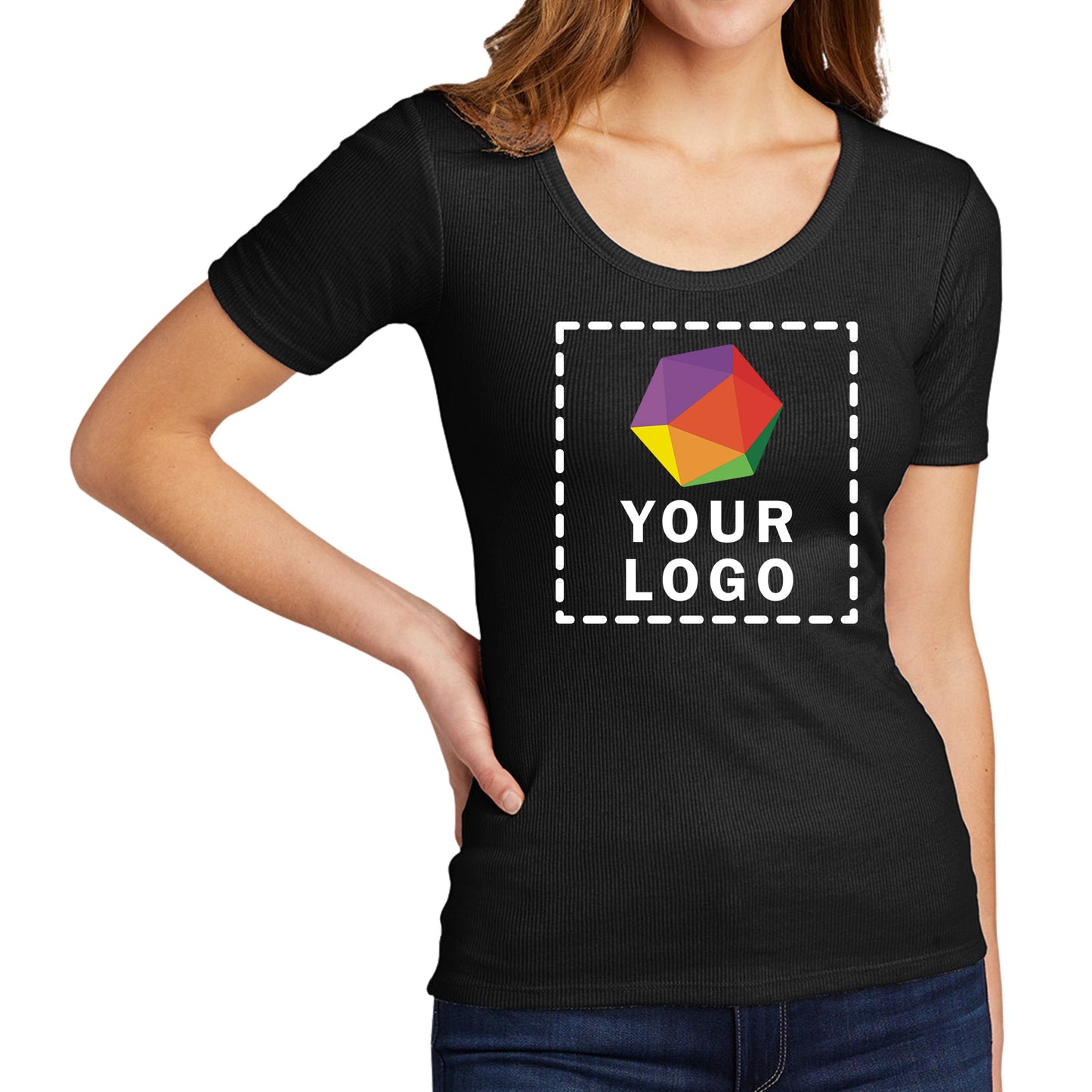 District® Women’s V.I.T.™ Custom Embroidered Rib Scoop Neck Tee - DT6020