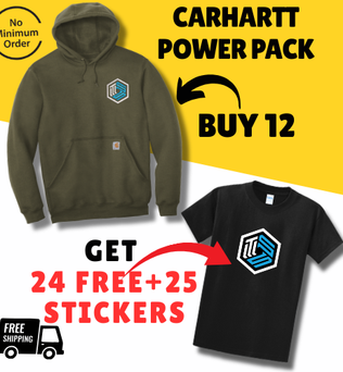 12 Carhartt Embroidered Hoodies + 24 Free Printed T-shirts & Stickers