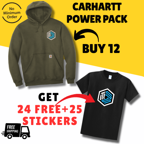 12 Carhartt Embroidered Hoodies + 24 Free Printed T-shirts & Stickers