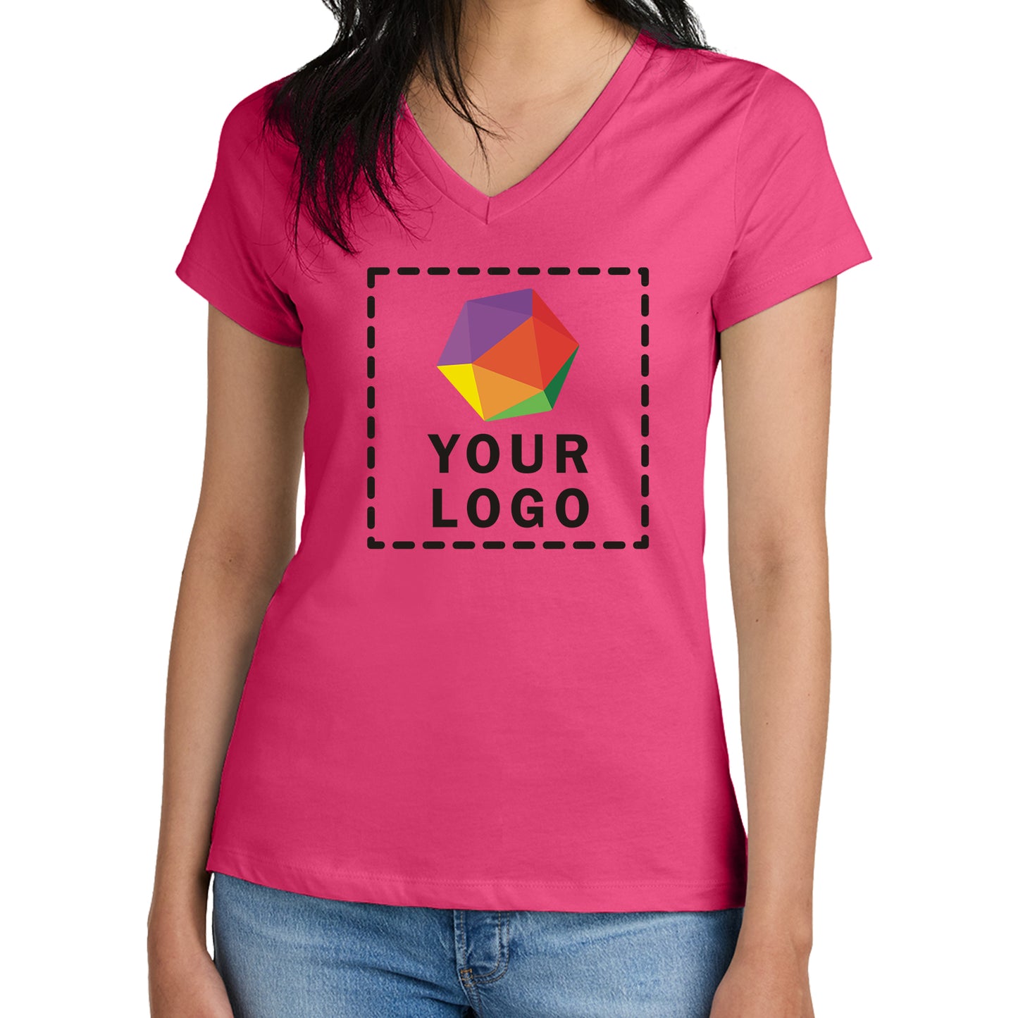 District® Custom Printed Women’s Perfect Weight ® V-Neck Tee - DM1170L