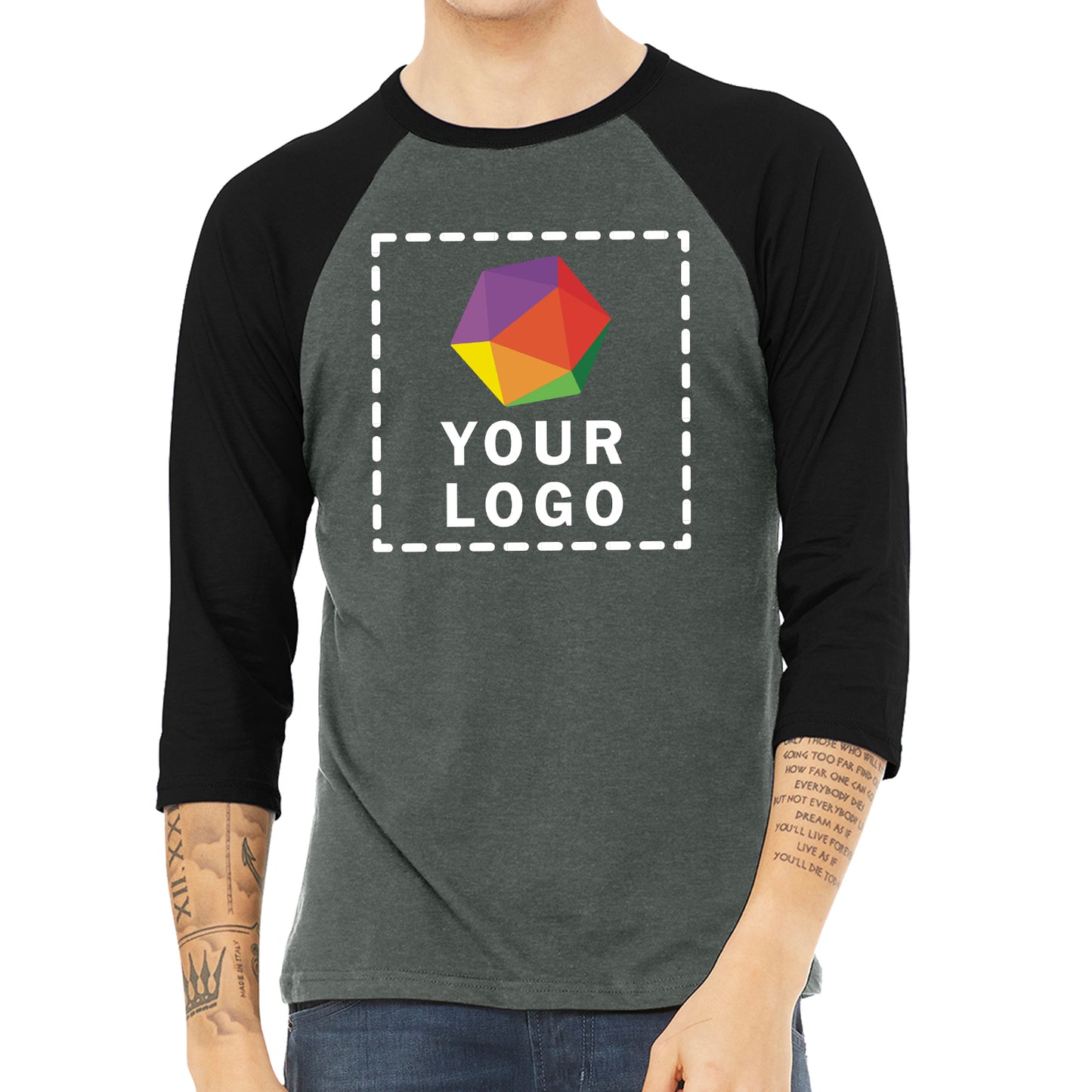 BELLA+CANVAS ® Custom Printed Unisex 3/4-Sleeve Baseball Tee - 3200