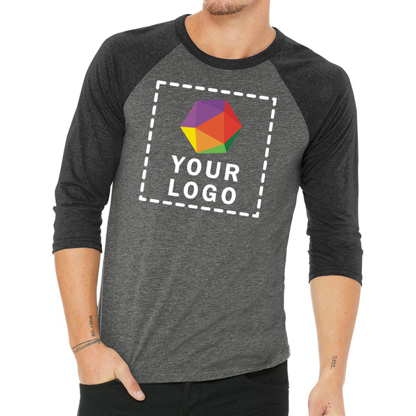 BELLA+CANVAS ® Custom Printed Unisex 3/4-Sleeve Baseball Tee - 3200