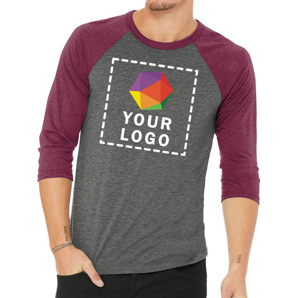 BELLA+CANVAS ® Custom Printed Unisex 3/4-Sleeve Baseball Tee - 3200