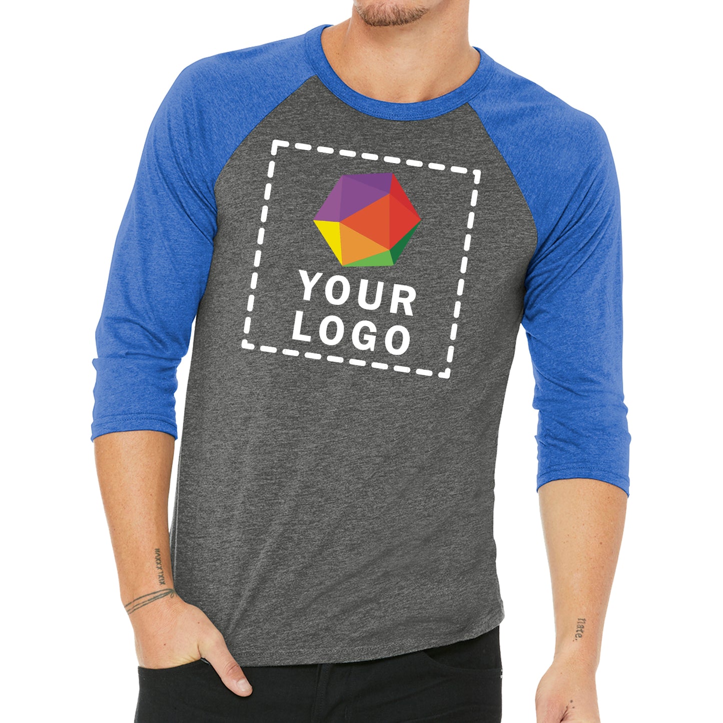 BELLA+CANVAS ® Custom Printed Unisex 3/4-Sleeve Baseball Tee - 3200