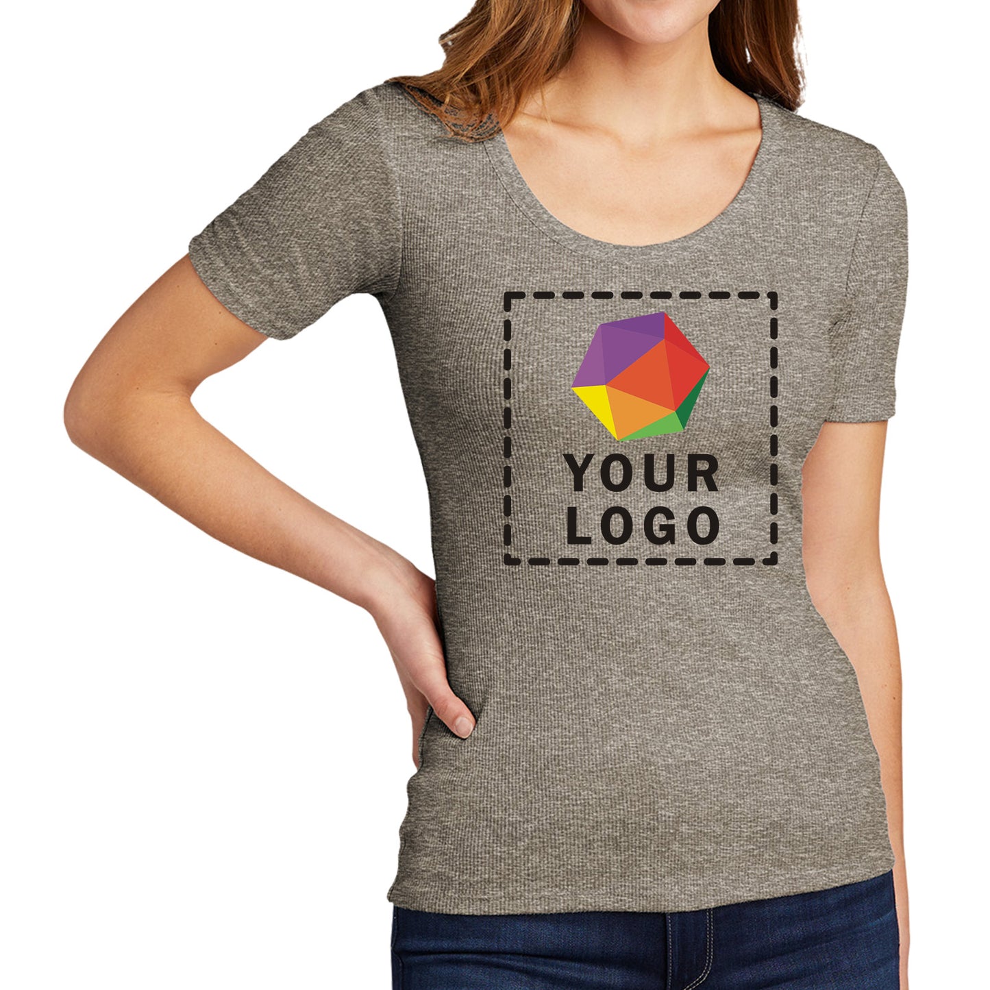 District® Women’s V.I.T.™ Custom Embroidered Rib Scoop Neck Tee - DT6020