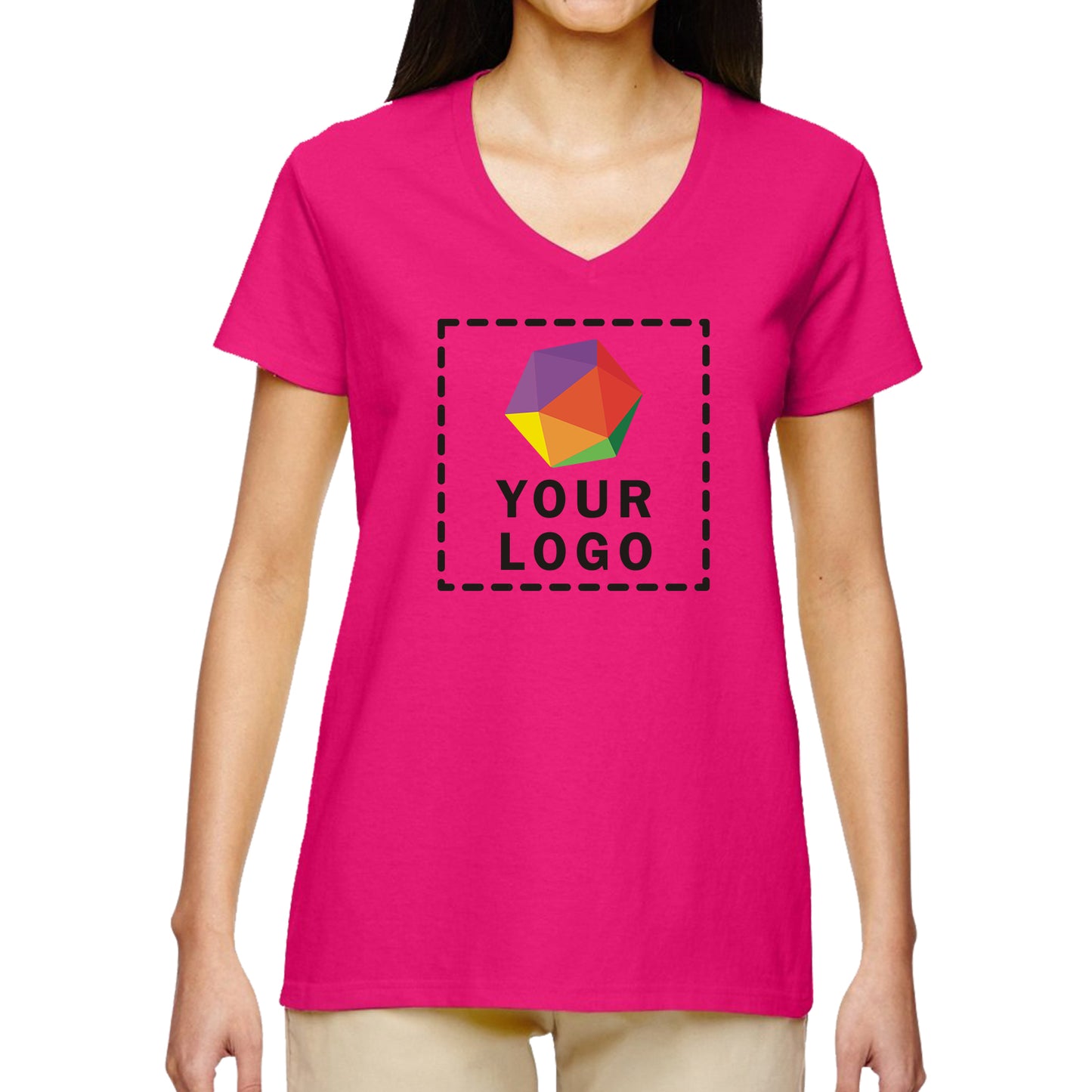 Gildan Custom Printed Ladies' Heavy Cotton™ V-Neck T-Shirt - 5V00L