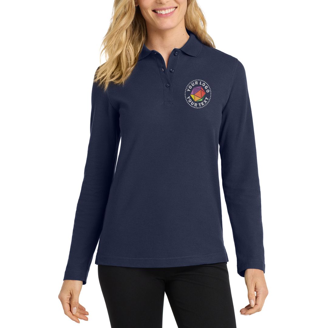 Port Authority® Custom Embroidered Women's Silk Touch™ Long Sleeve Polo - L500LS