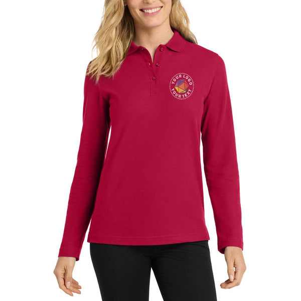 Port Authority® Custom Embroidered Women's Silk Touch™ Long Sleeve Polo - L500LS