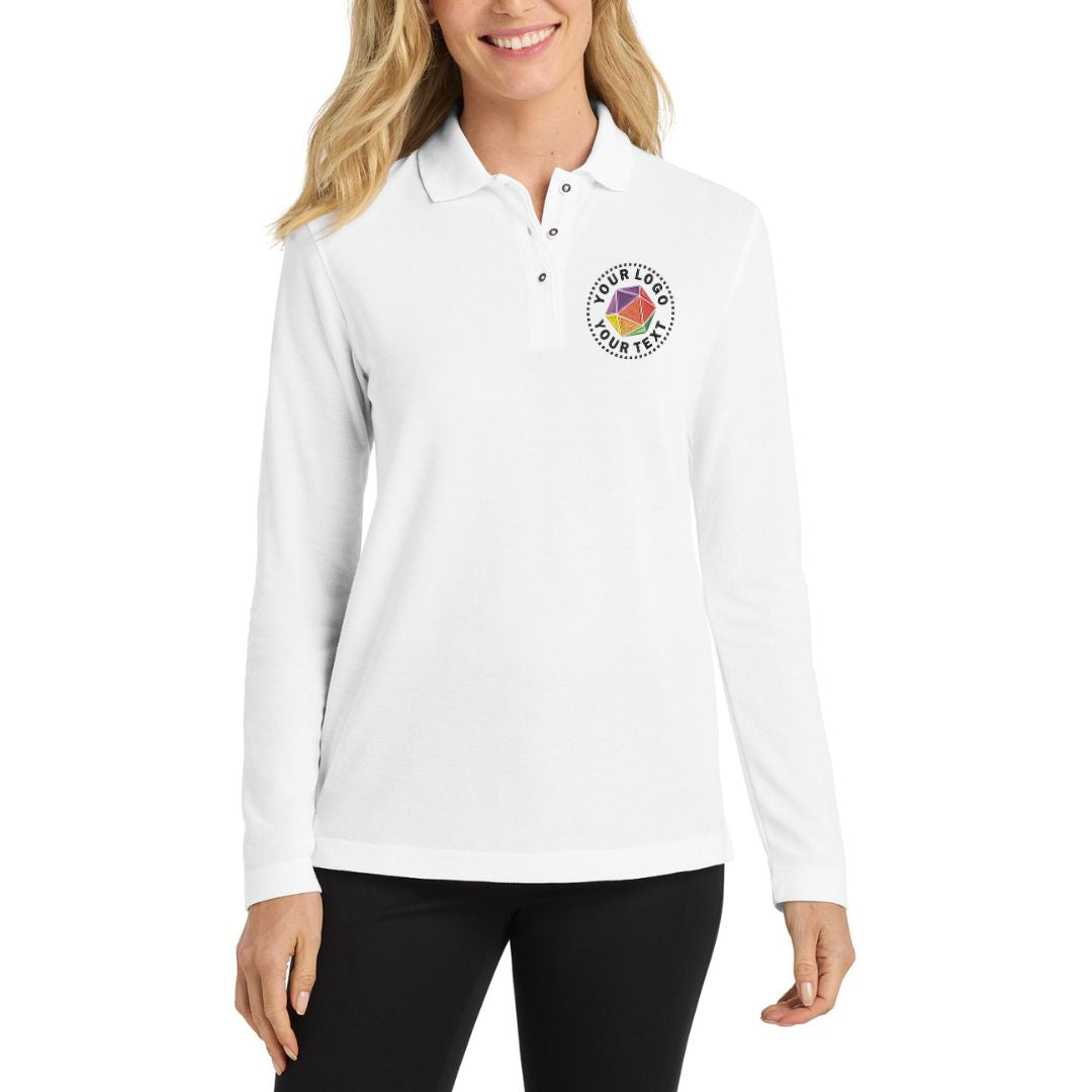 Port Authority® Custom Embroidered Women's Silk Touch™ Long Sleeve Polo - L500LS