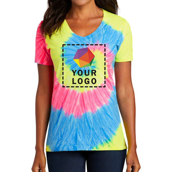 Port & Company® Custom Printed Women's Tie-Dye V-Neck Tee - LPC147V