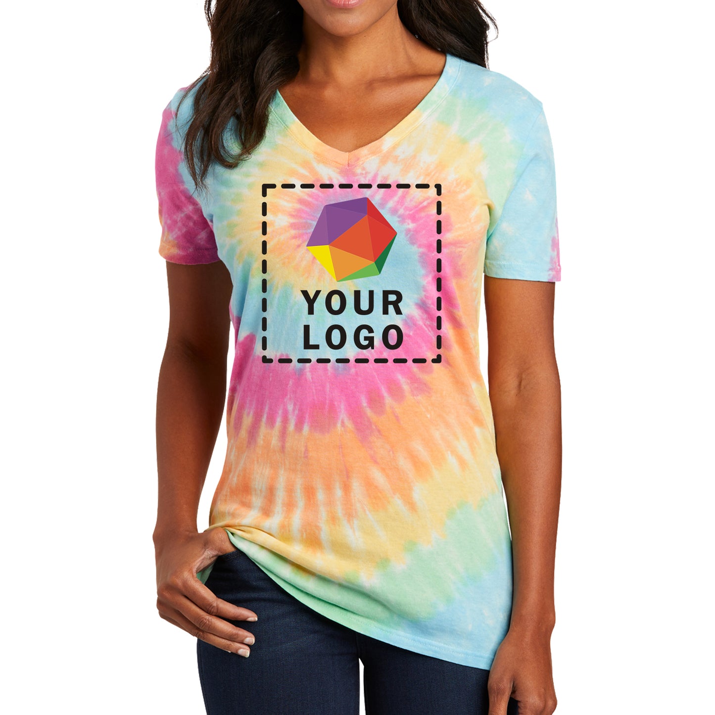 Port & Company® Custom Printed Women's Tie-Dye V-Neck Tee - LPC147V