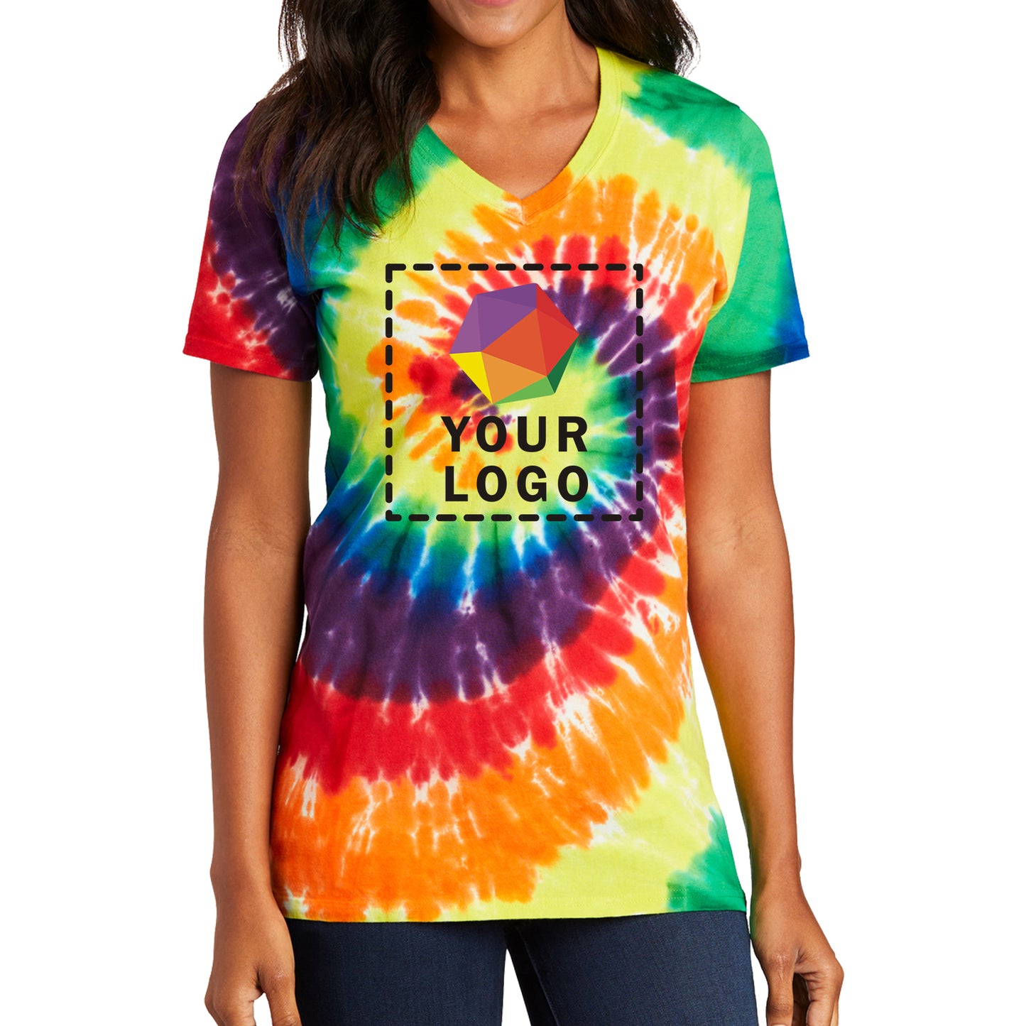 Port & Company® Custom Printed Women's Tie-Dye V-Neck Tee - LPC147V