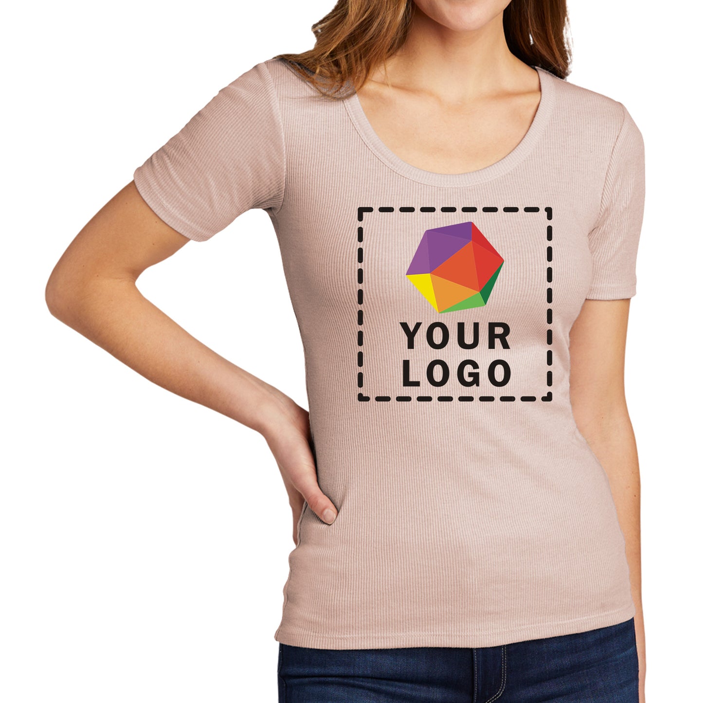 District® Women’s V.I.T.™ Custom Embroidered Rib Scoop Neck Tee - DT6020