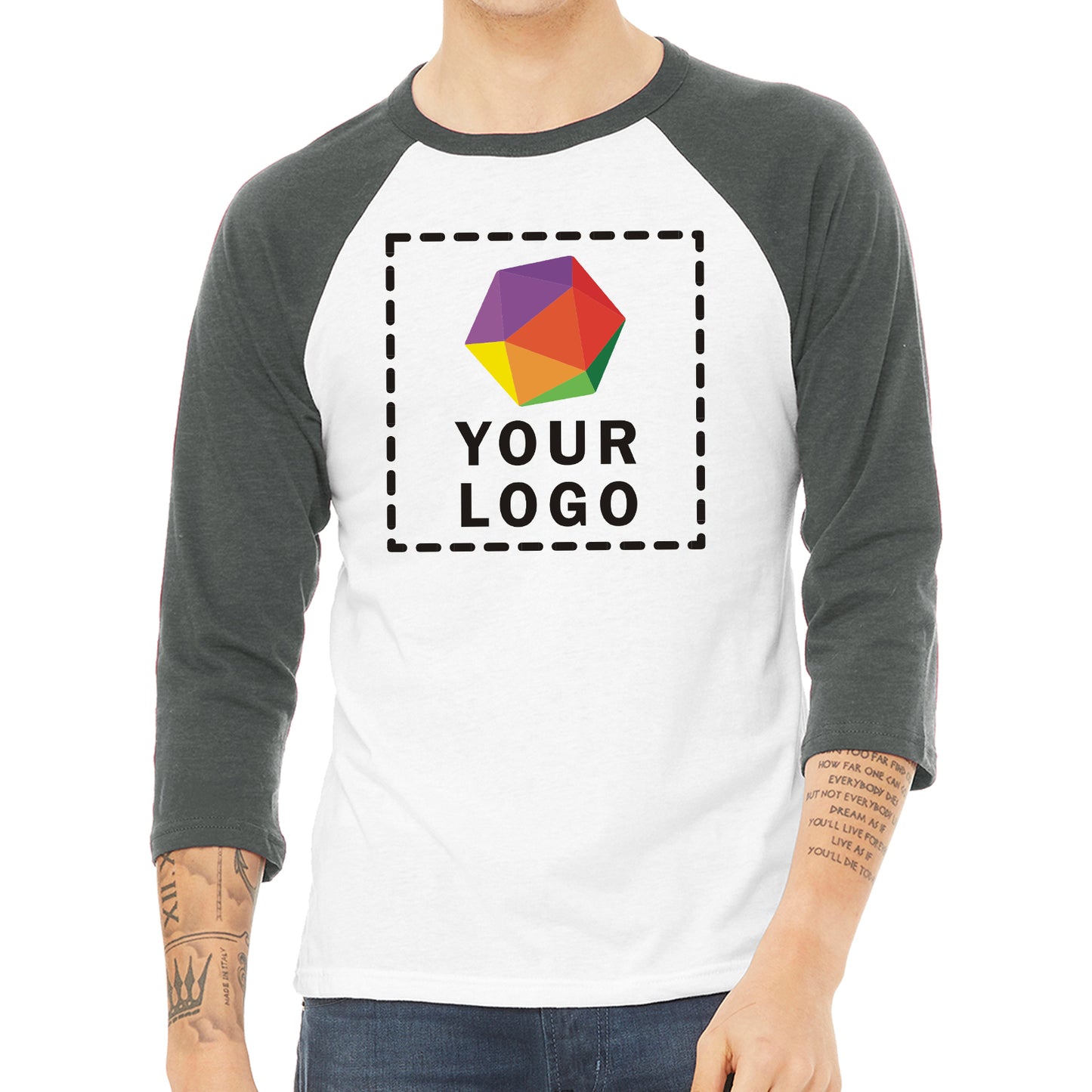 BELLA+CANVAS ® Custom Printed Unisex 3/4-Sleeve Baseball Tee - 3200