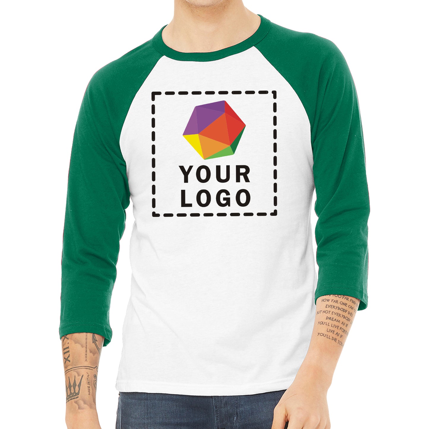 BELLA+CANVAS ® Custom Printed Unisex 3/4-Sleeve Baseball Tee - 3200