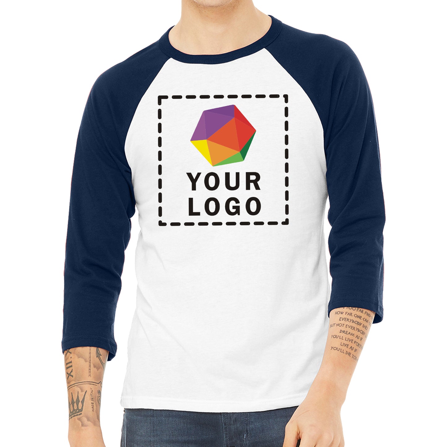 BELLA+CANVAS ® Custom Printed Unisex 3/4-Sleeve Baseball Tee - 3200