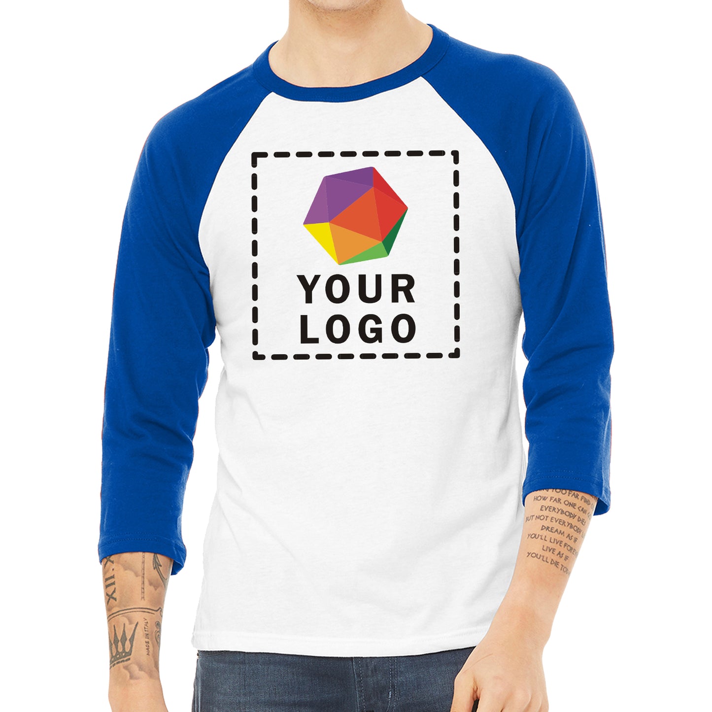 BELLA+CANVAS ® Custom Printed Unisex 3/4-Sleeve Baseball Tee - 3200