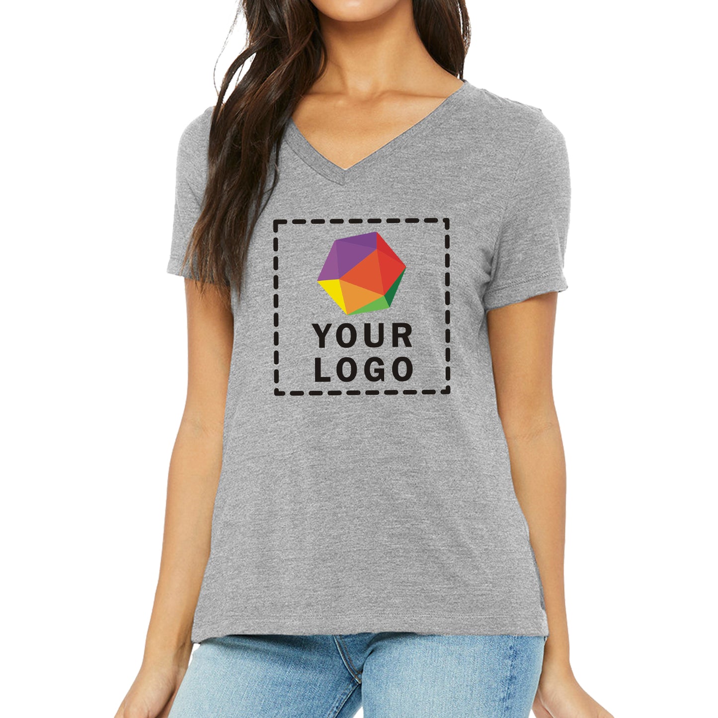 Bella + Canvas Custom Printed Ladies Relaxed Heather CVC Jersey V-Neck T-Shirt - 6405CVC