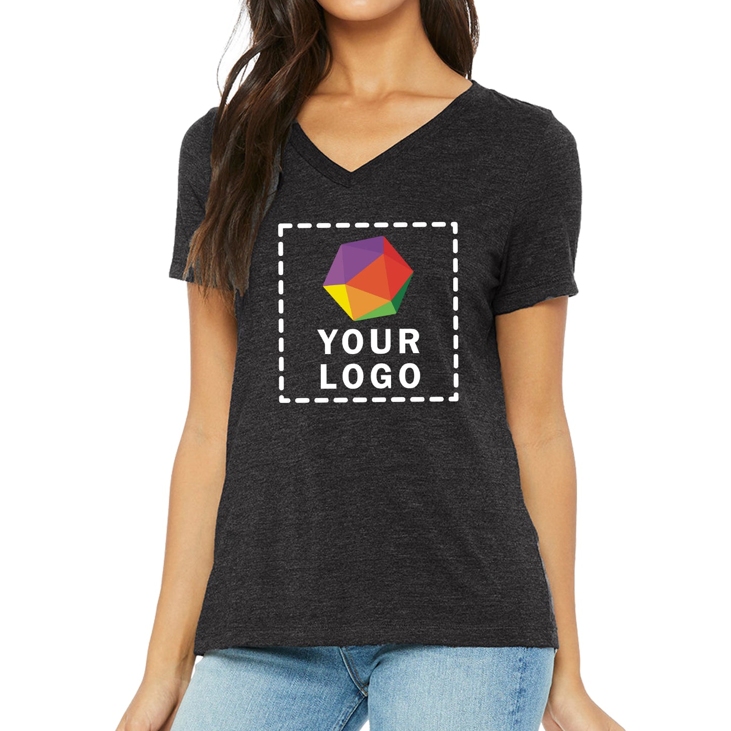 Bella + Canvas Custom Printed Ladies Relaxed Heather CVC Jersey V-Neck T-Shirt - 6405CVC