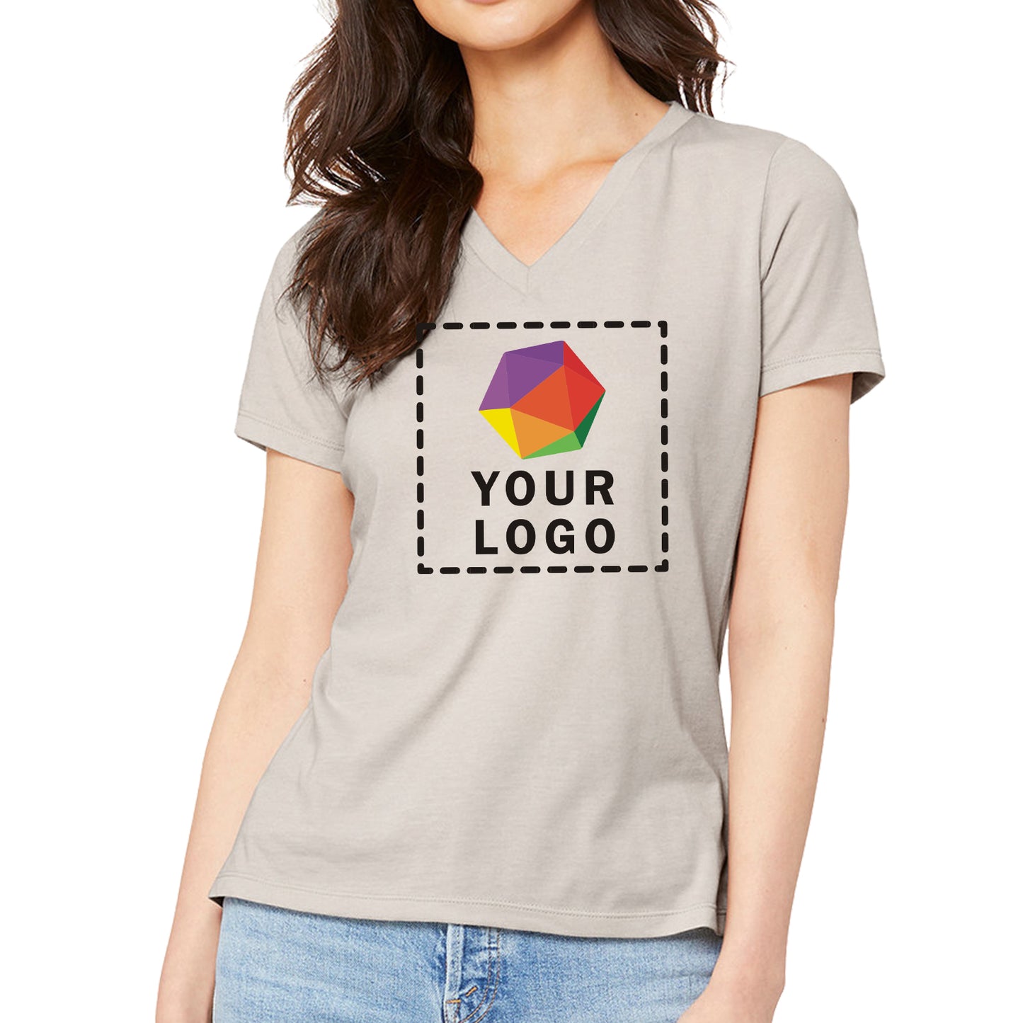 Bella + Canvas Custom Printed Ladies Relaxed Heather CVC Jersey V-Neck T-Shirt - 6405CVC