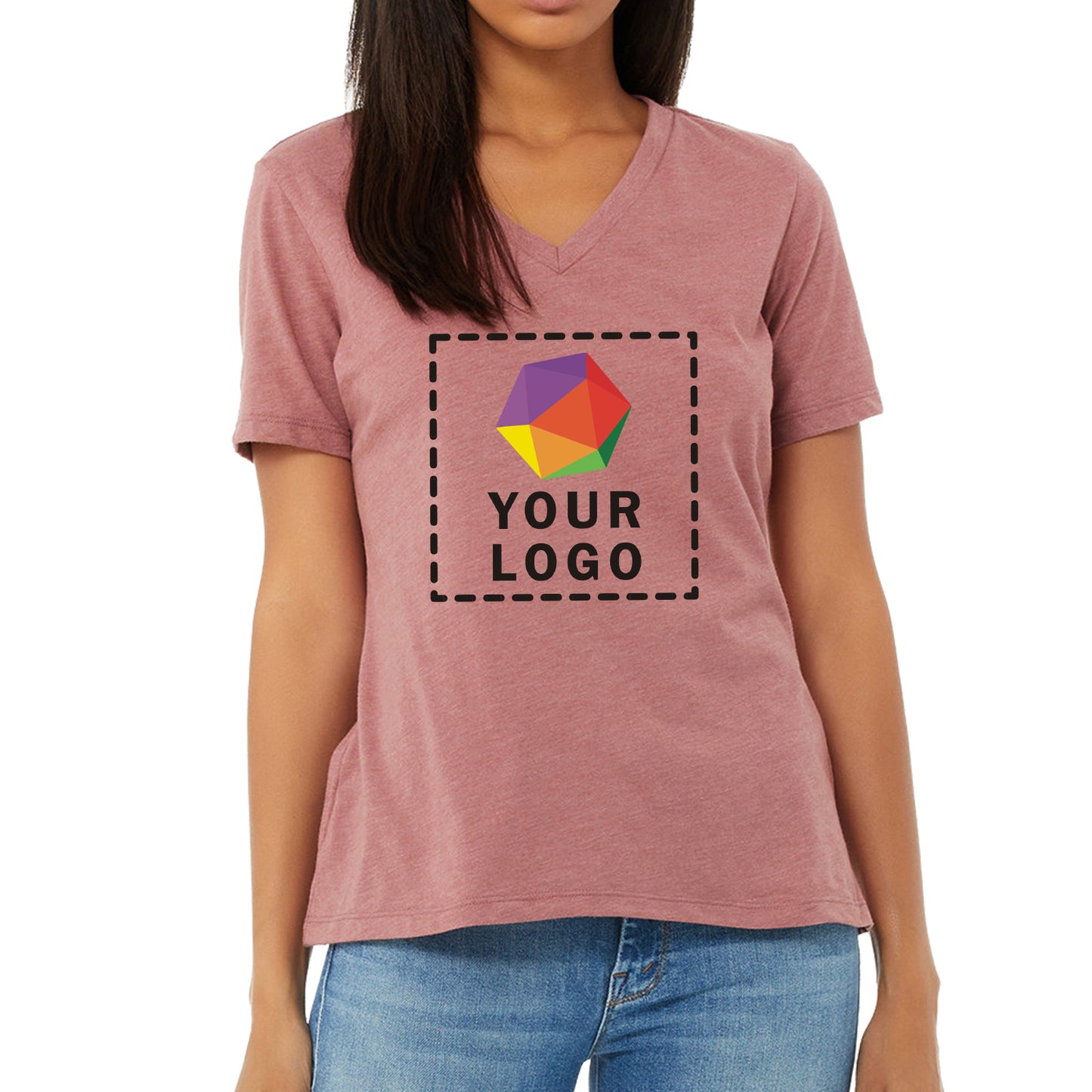 Bella + Canvas Custom Printed Ladies Relaxed Heather CVC Jersey V-Neck T-Shirt - 6405CVC