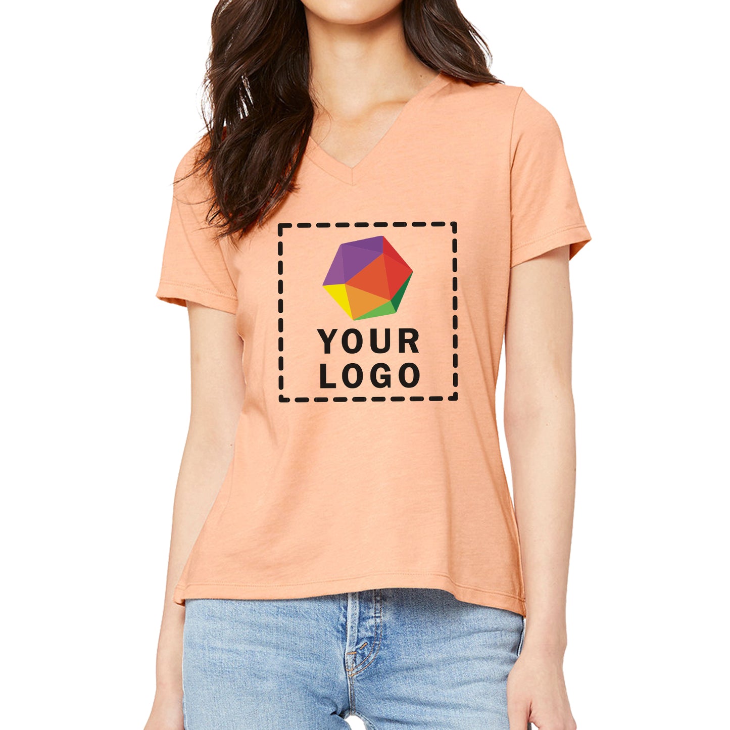 Bella + Canvas Custom Printed Ladies Relaxed Heather CVC Jersey V-Neck T-Shirt - 6405CVC